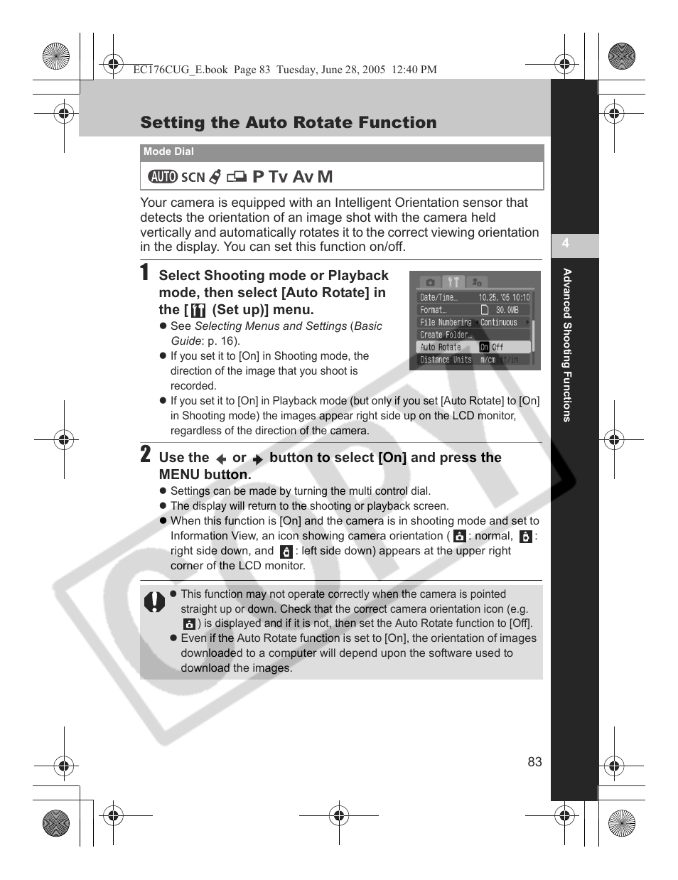 Setting the auto rotate function | Canon S80 User Manual | Page 85 / 163
