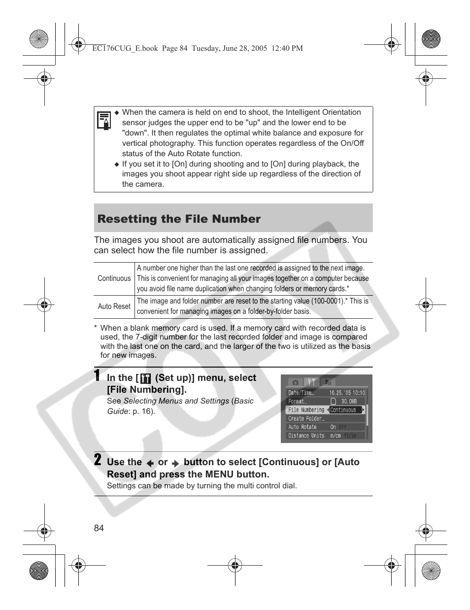 Resetting the file number | Canon S80 User Manual | Page 86 / 163