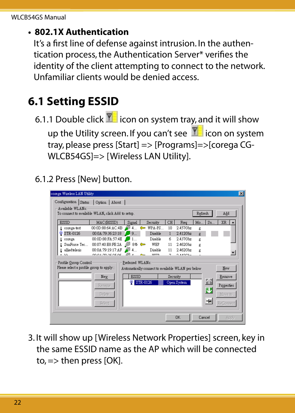 1 setting essid | Corega 108M User Manual | Page 24 / 38