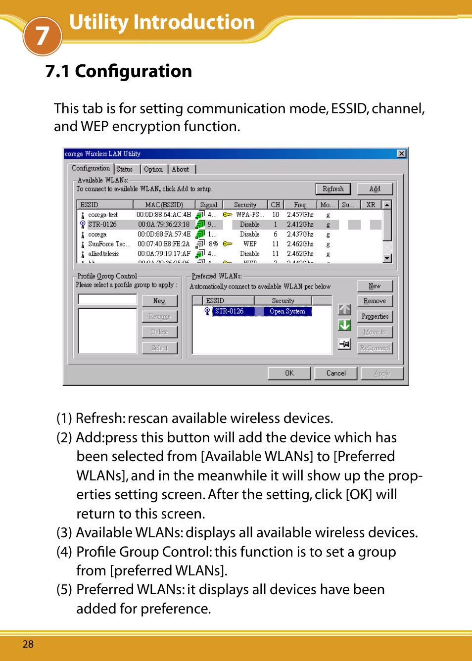 1 configuration, 1 conﬁguration, Utility introduction | Corega 108M User Manual | Page 30 / 38