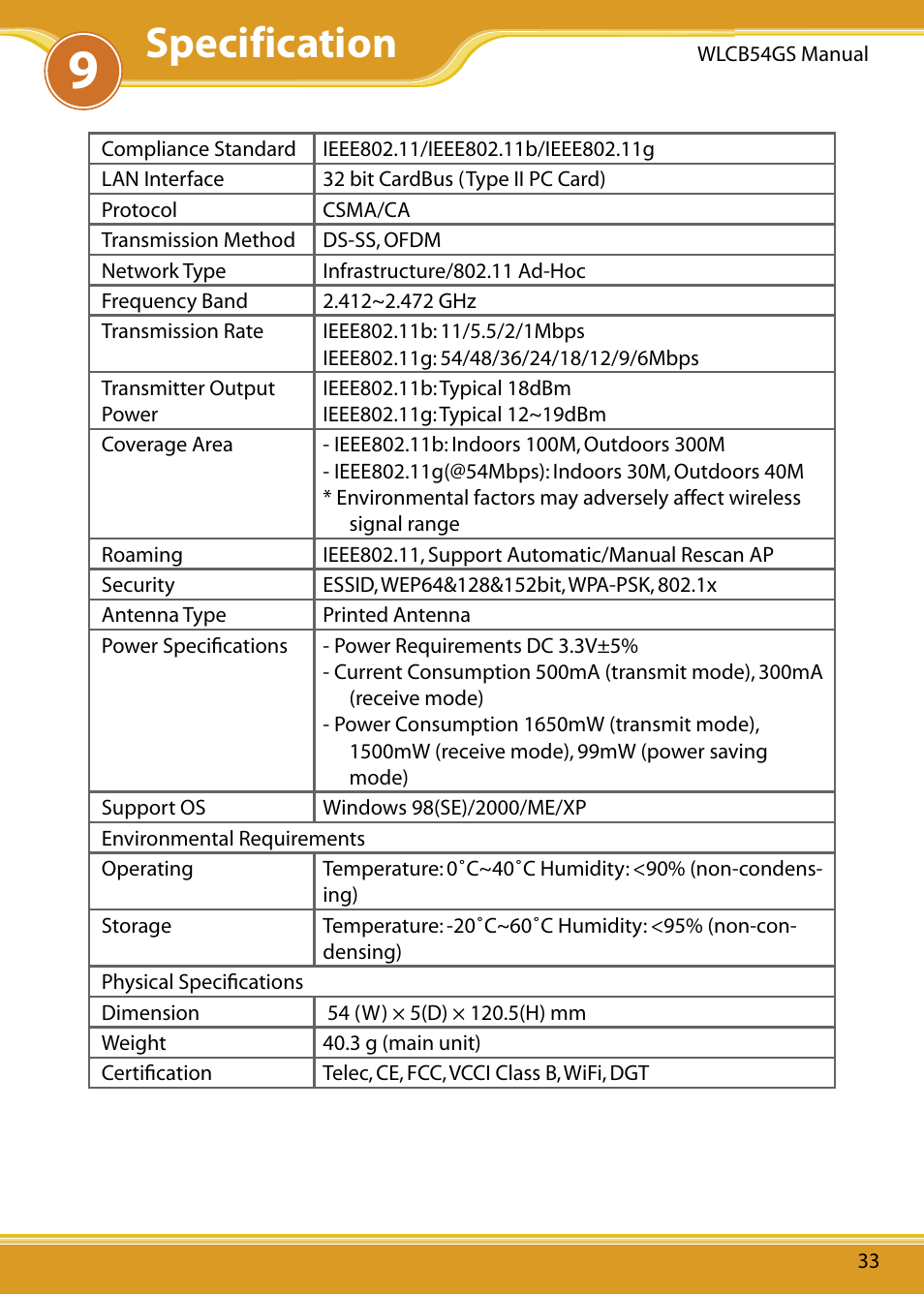 Specification | Corega 108M User Manual | Page 35 / 38