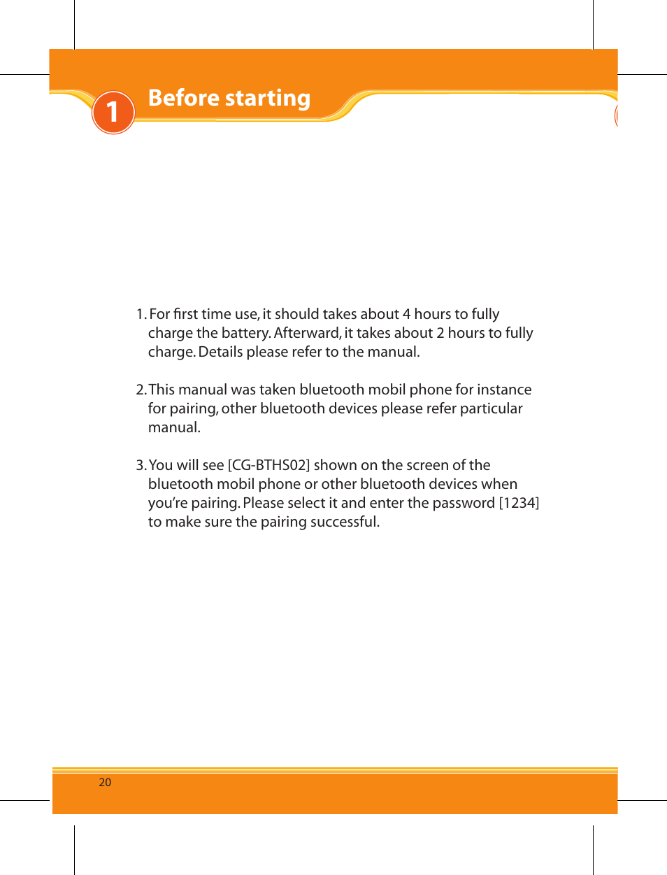 Before starting | Corega BTHS02 User Manual | Page 4 / 22