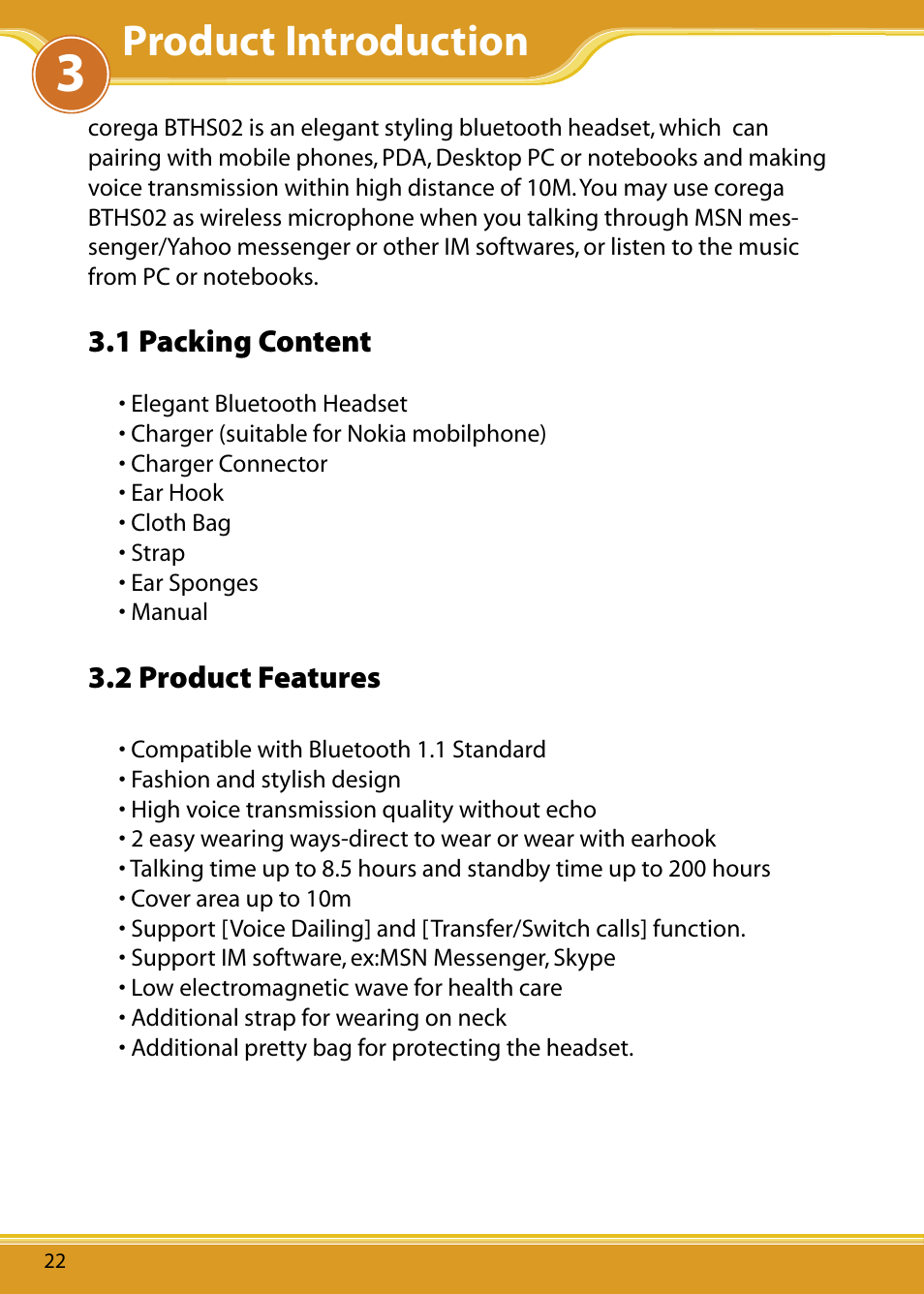 Product introduction | Corega Bluetooth Headset BTHS02 User Manual | Page 6 / 20