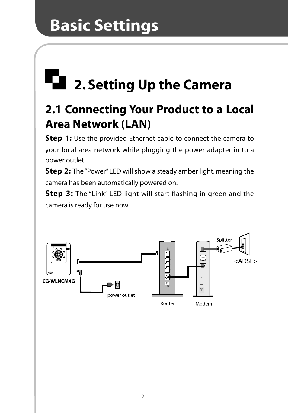 Basic settings, Setting up the camera | Corega CG-WLNCM4G User Manual | Page 14 / 68