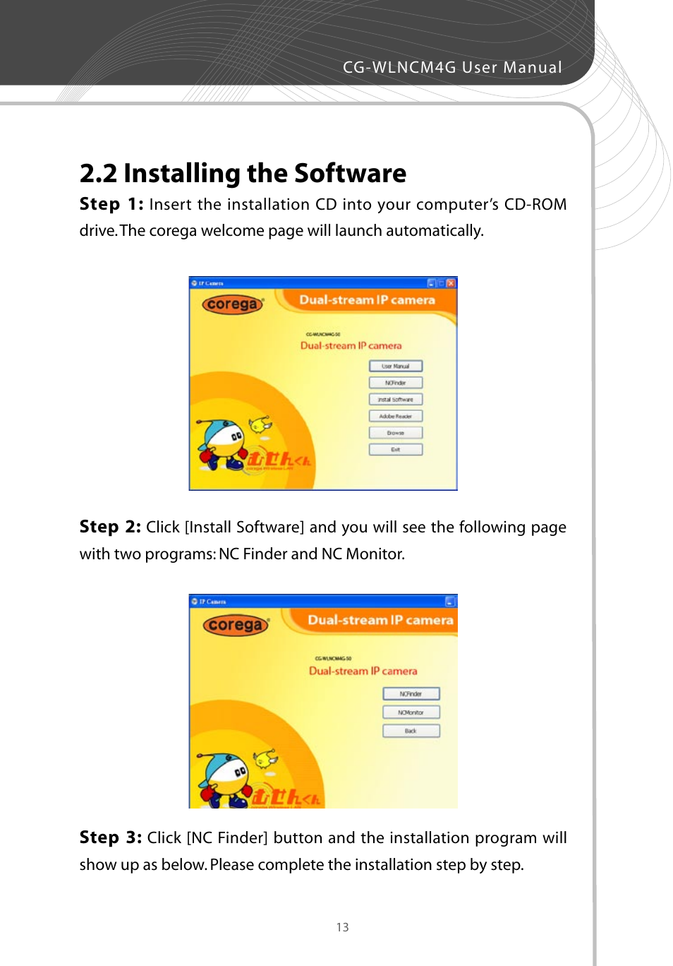 2 installing the software | Corega CG-WLNCM4G User Manual | Page 15 / 68
