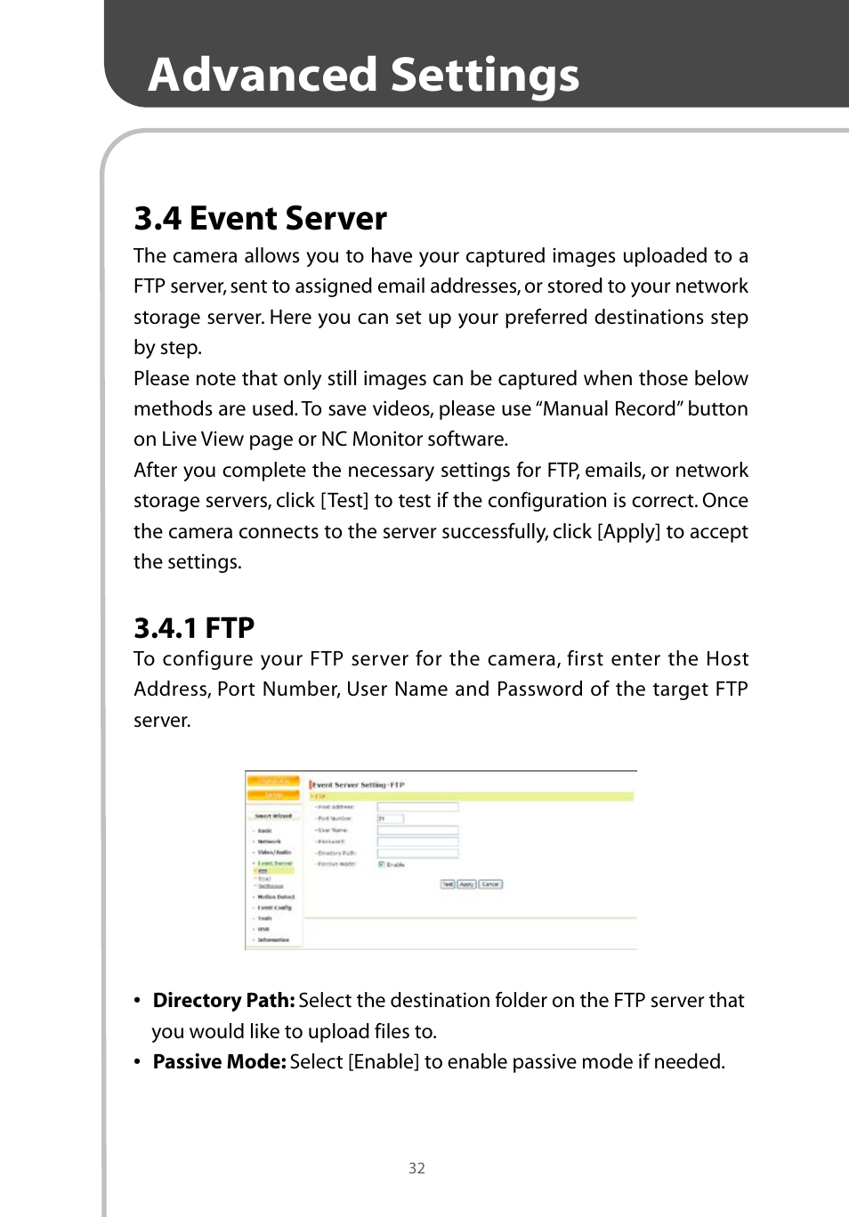 Advanced settings, 4 event server | Corega CG-WLNCM4G User Manual | Page 34 / 68