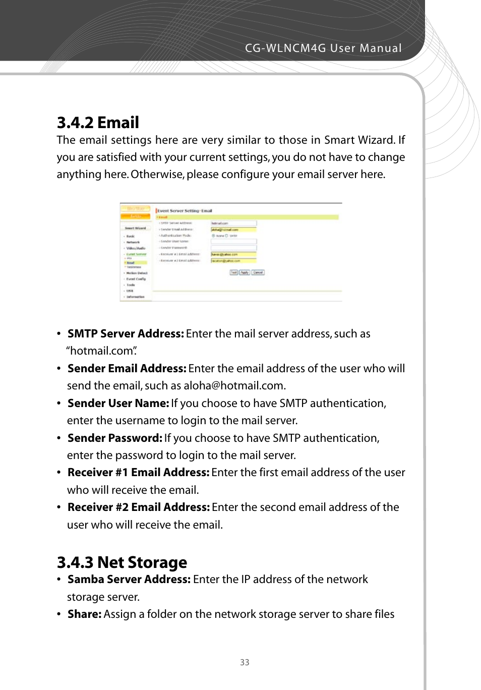 2 email, 3 net storage | Corega CG-WLNCM4G User Manual | Page 35 / 68