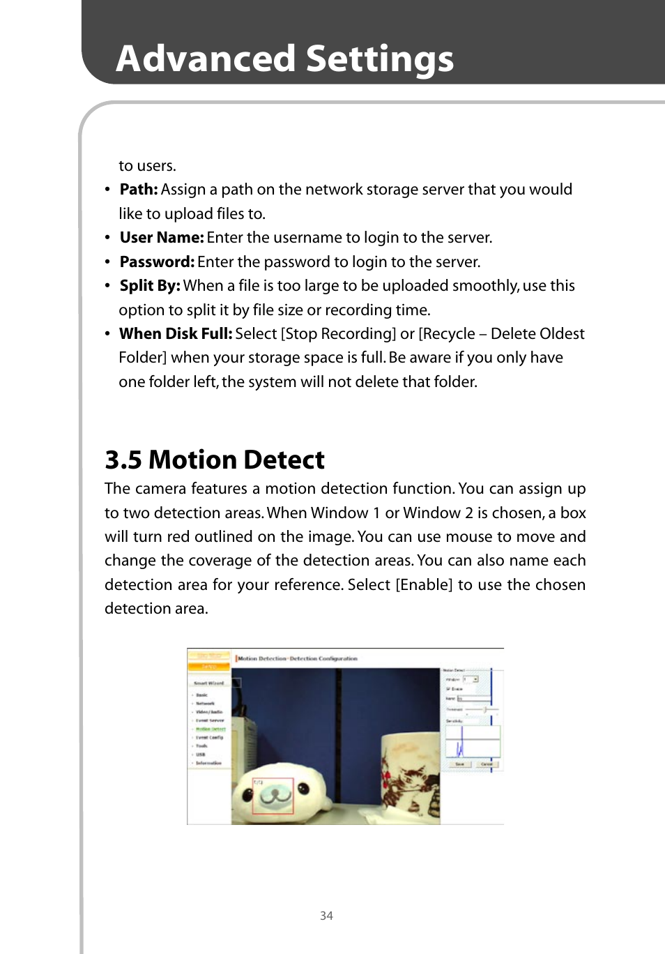 Advanced settings, 5 motion detect | Corega CG-WLNCM4G User Manual | Page 36 / 68