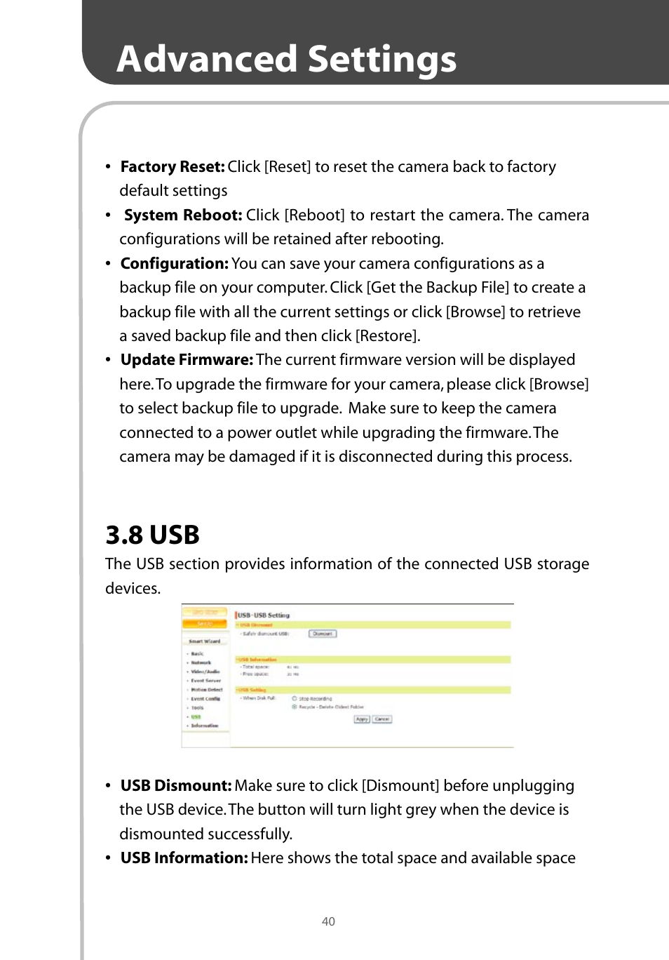 Advanced settings, 8 usb | Corega CG-WLNCM4G User Manual | Page 42 / 68