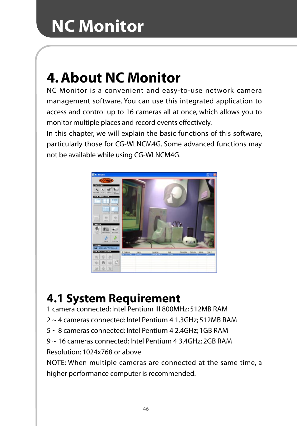 Nc monitor, About nc monitor, 1 system requirement | Corega CG-WLNCM4G User Manual | Page 48 / 68