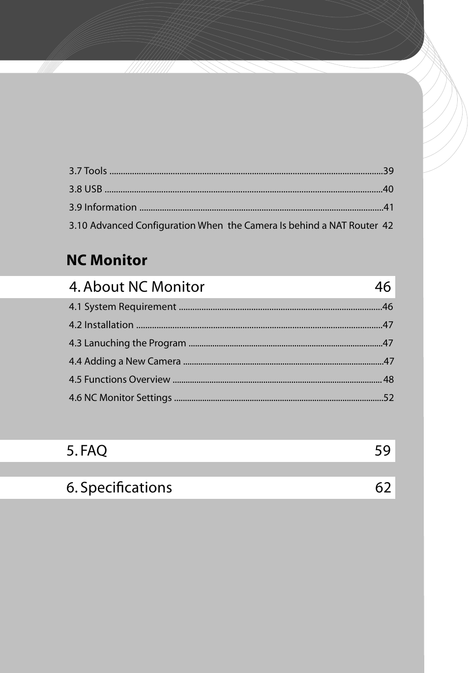 Nc monitor, 4 . about nc monitor 46 | Corega CG-WLNCM4G User Manual | Page 5 / 68