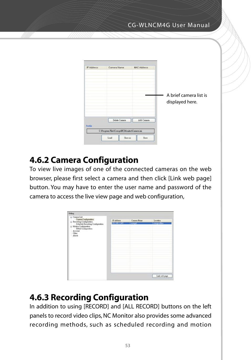 2 camera configuration, 3 recording configuration | Corega CG-WLNCM4G User Manual | Page 55 / 68