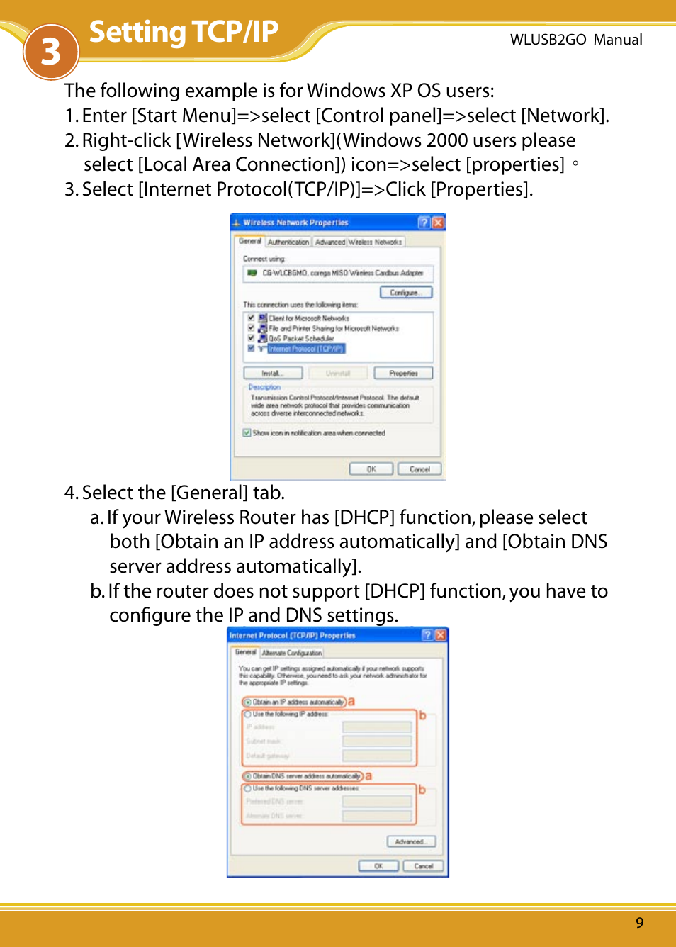 Setting tcp/ip | Corega WLUSB2GO User Manual | Page 10 / 30