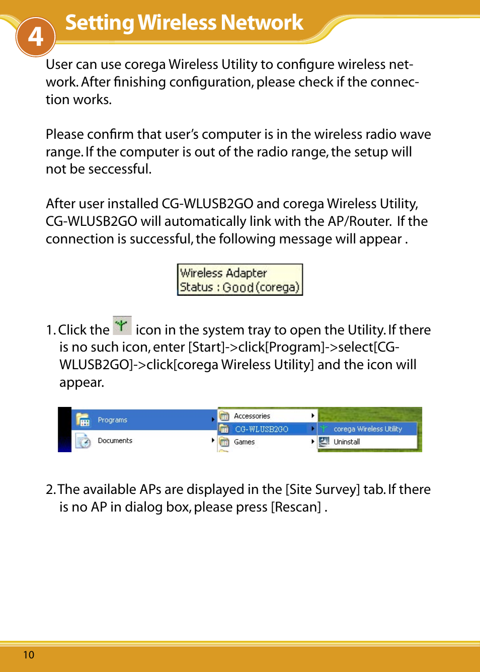 Setting wireless network | Corega WLUSB2GO User Manual | Page 11 / 30