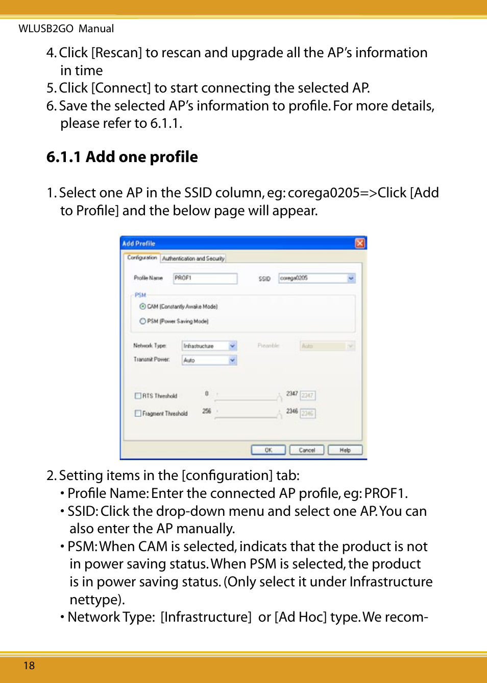 1 add one profile | Corega WLUSB2GO User Manual | Page 19 / 30