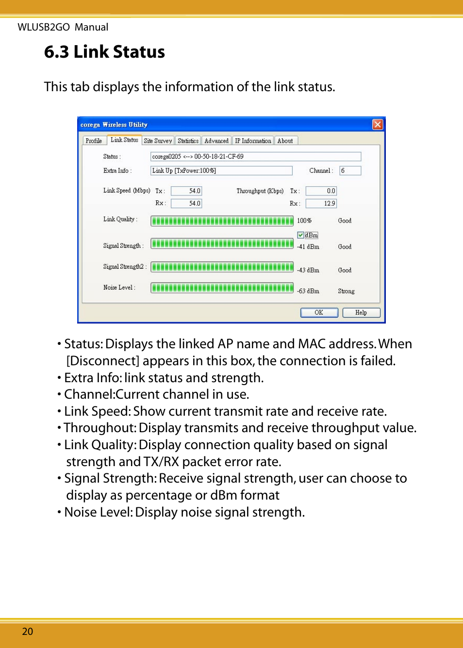 3 link status | Corega WLUSB2GO User Manual | Page 21 / 30