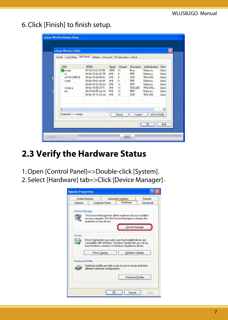 3 verify the hardware status | Corega WLUSB2GO User Manual | Page 8 / 30