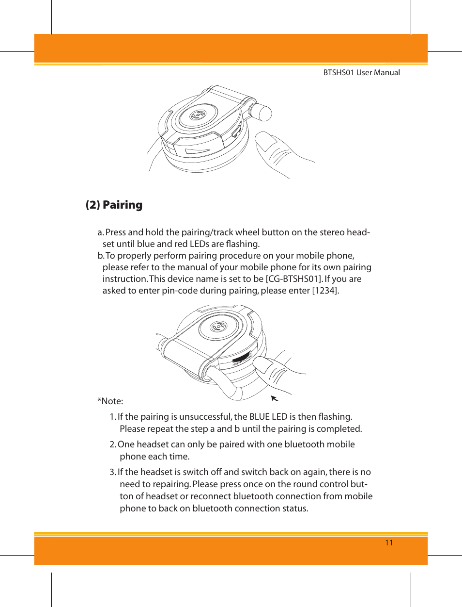 2) pairing | Corega BTSHS01 User Manual | Page 13 / 24