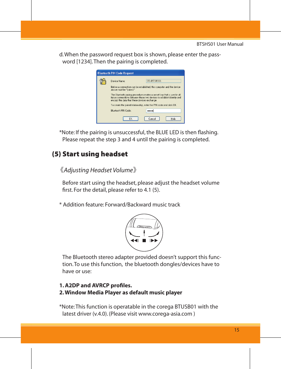 5) start using headset | Corega BTSHS01 User Manual | Page 17 / 24