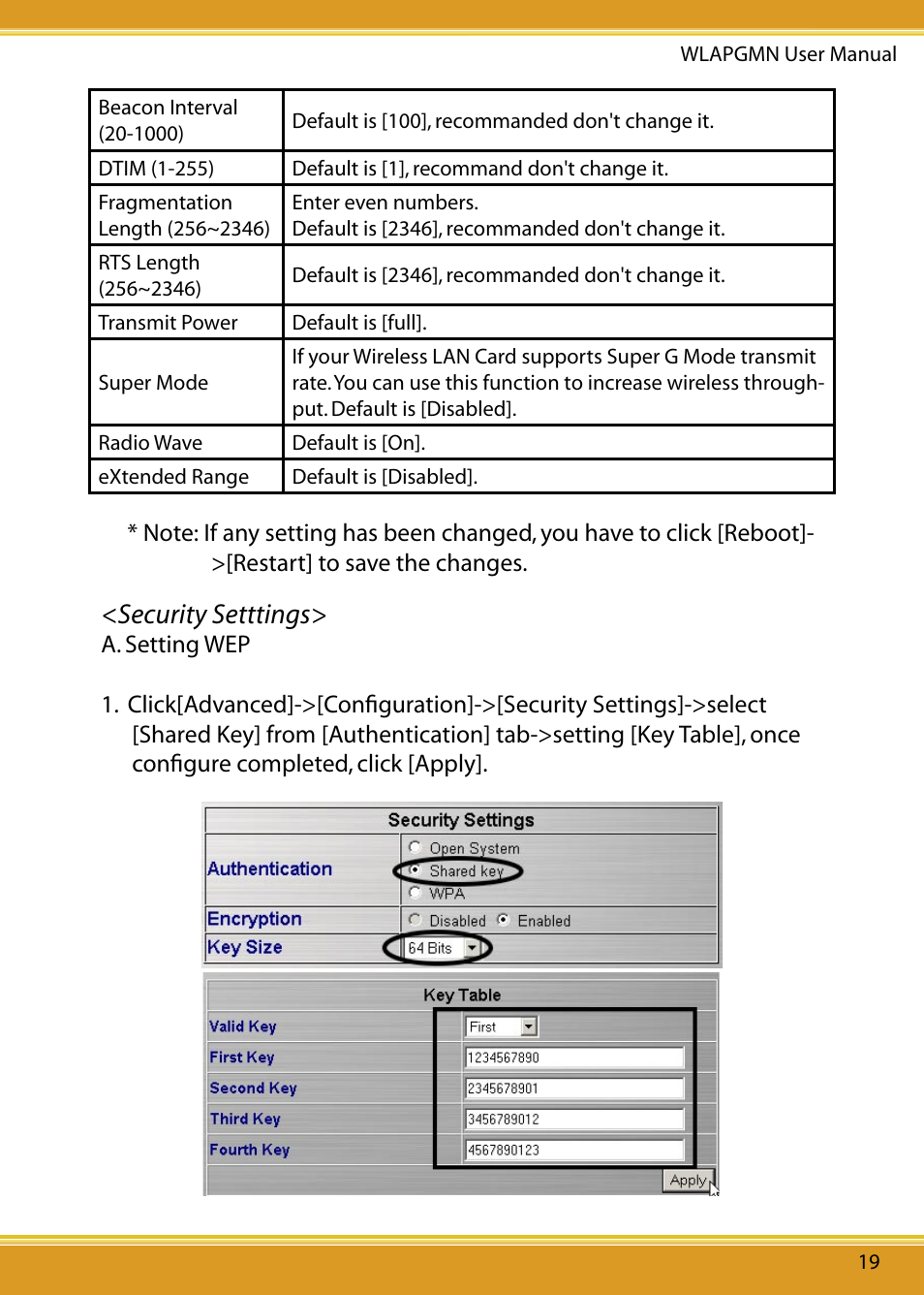 Security setttings | Corega CG-WLAPGMN User Manual | Page 21 / 39