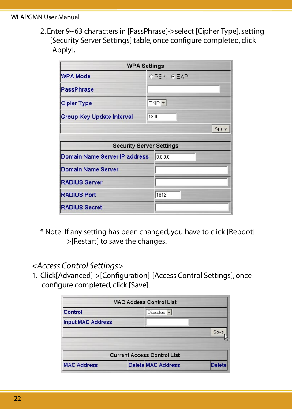 Access control settings | Corega CG-WLAPGMN User Manual | Page 24 / 39