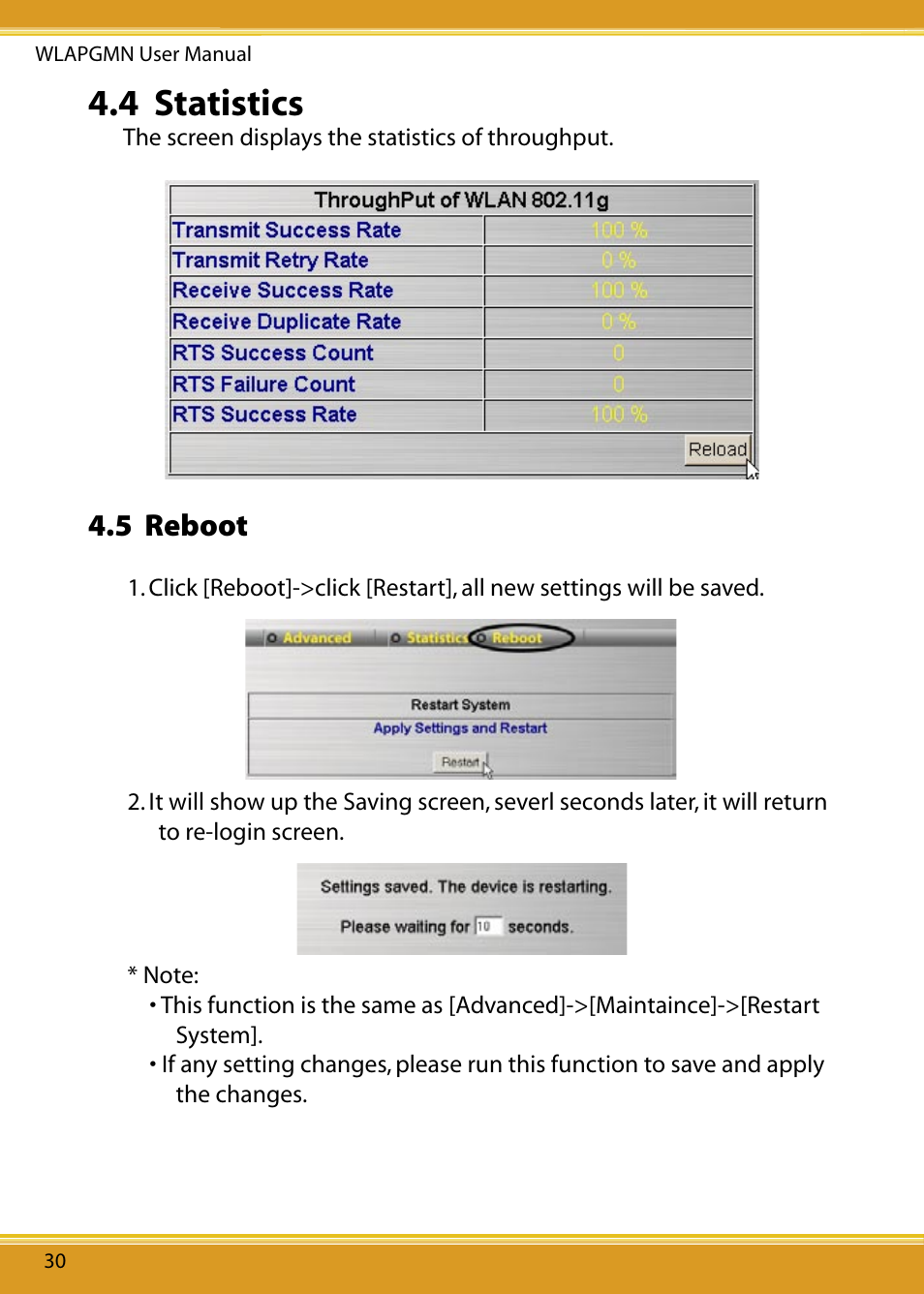 5 reboot, 4 statistics | Corega CG-WLAPGMN User Manual | Page 32 / 39