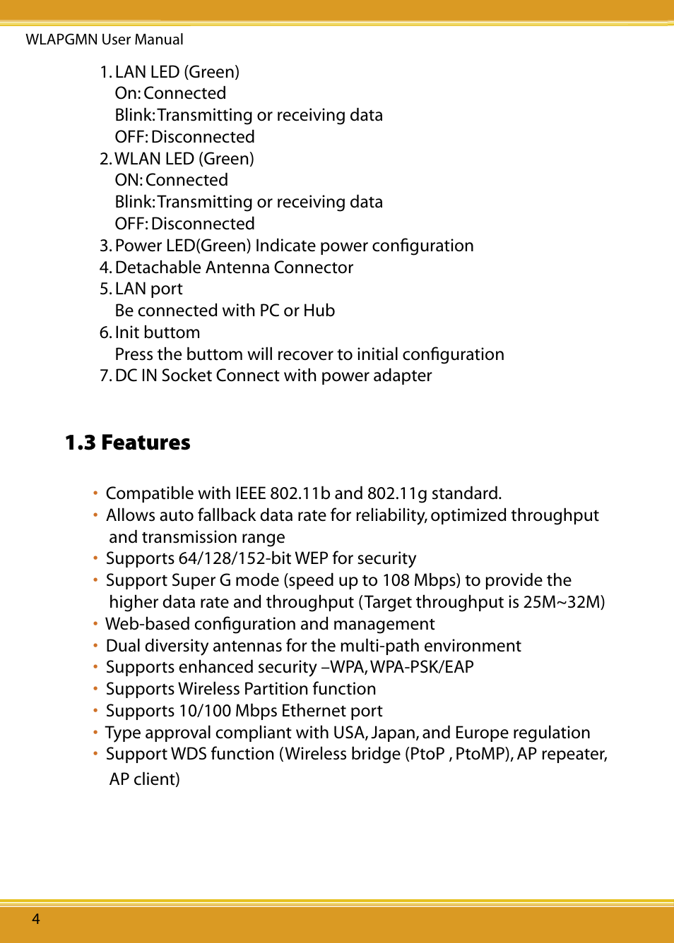 3 features | Corega CG-WLAPGMN User Manual | Page 6 / 39