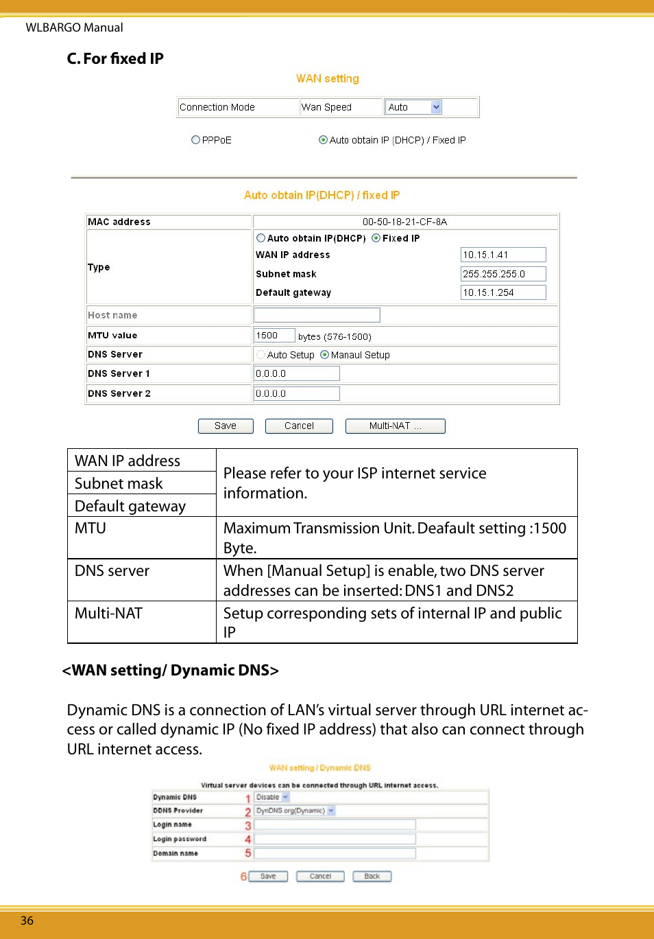 Wan setting/ dynamic dns | Corega CG-WLBARGO User Manual | Page 38 / 57