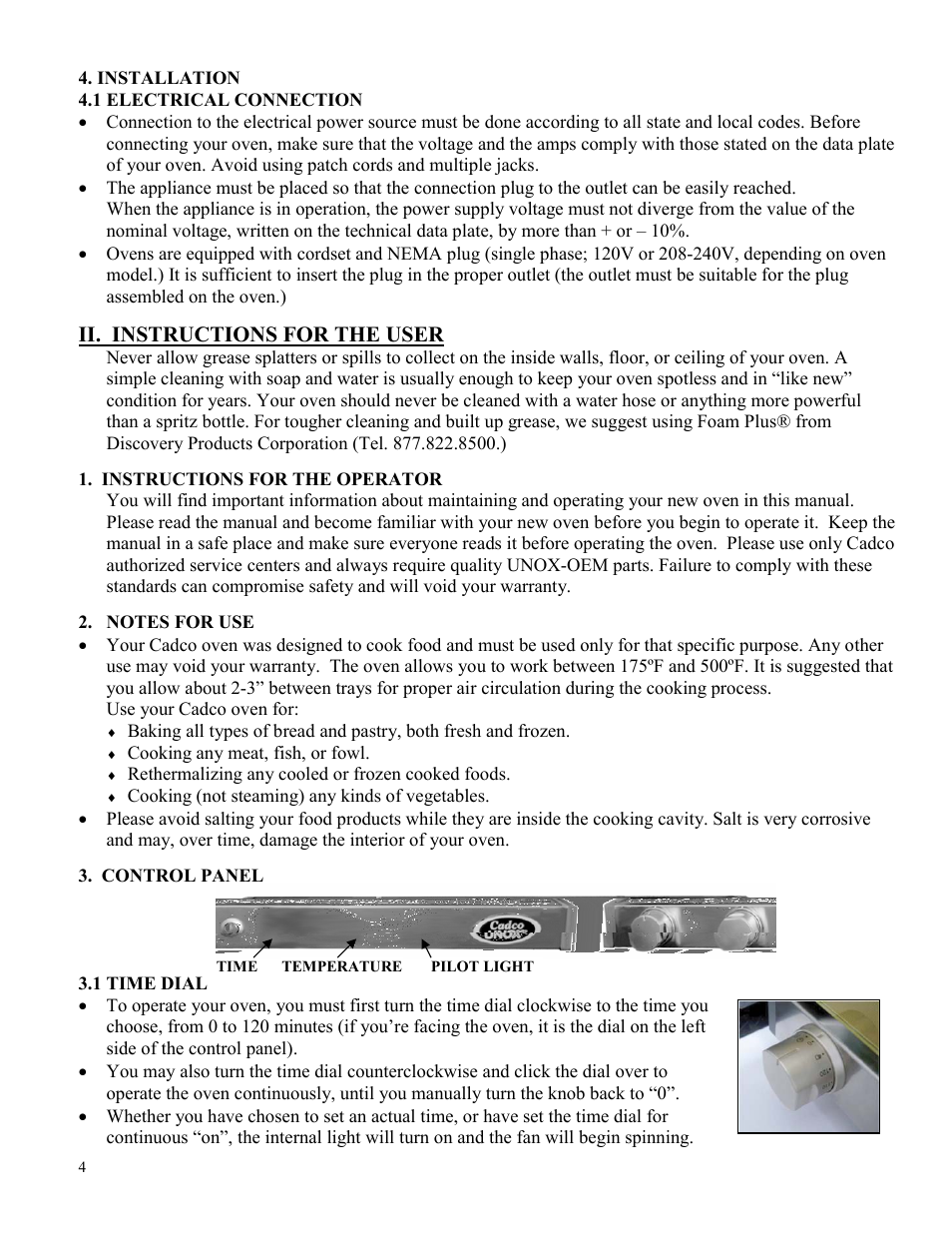 Ii. instructions for the user | Cadco XAF-133 User Manual | Page 4 / 14