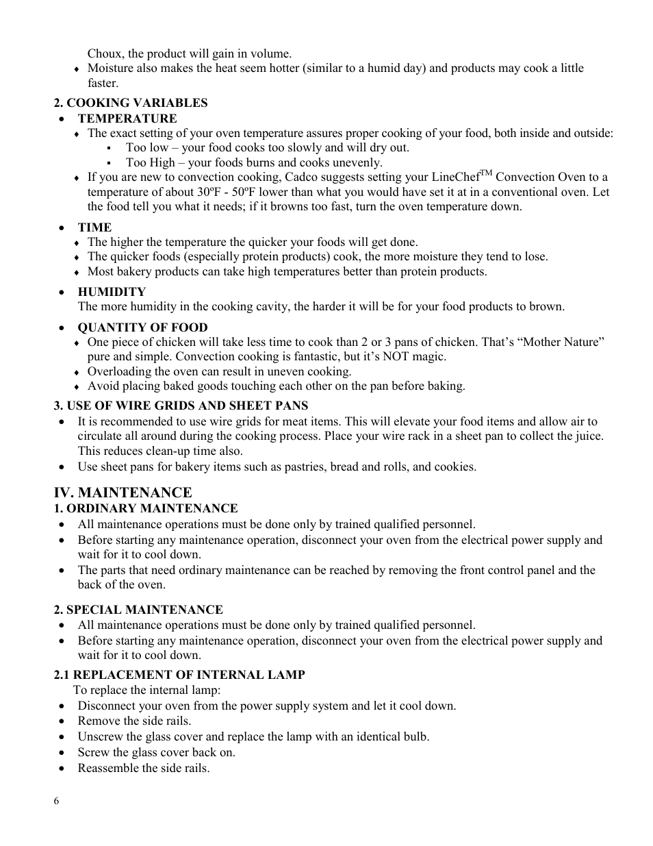 Iv. maintenance | Cadco XAF-133 User Manual | Page 6 / 14
