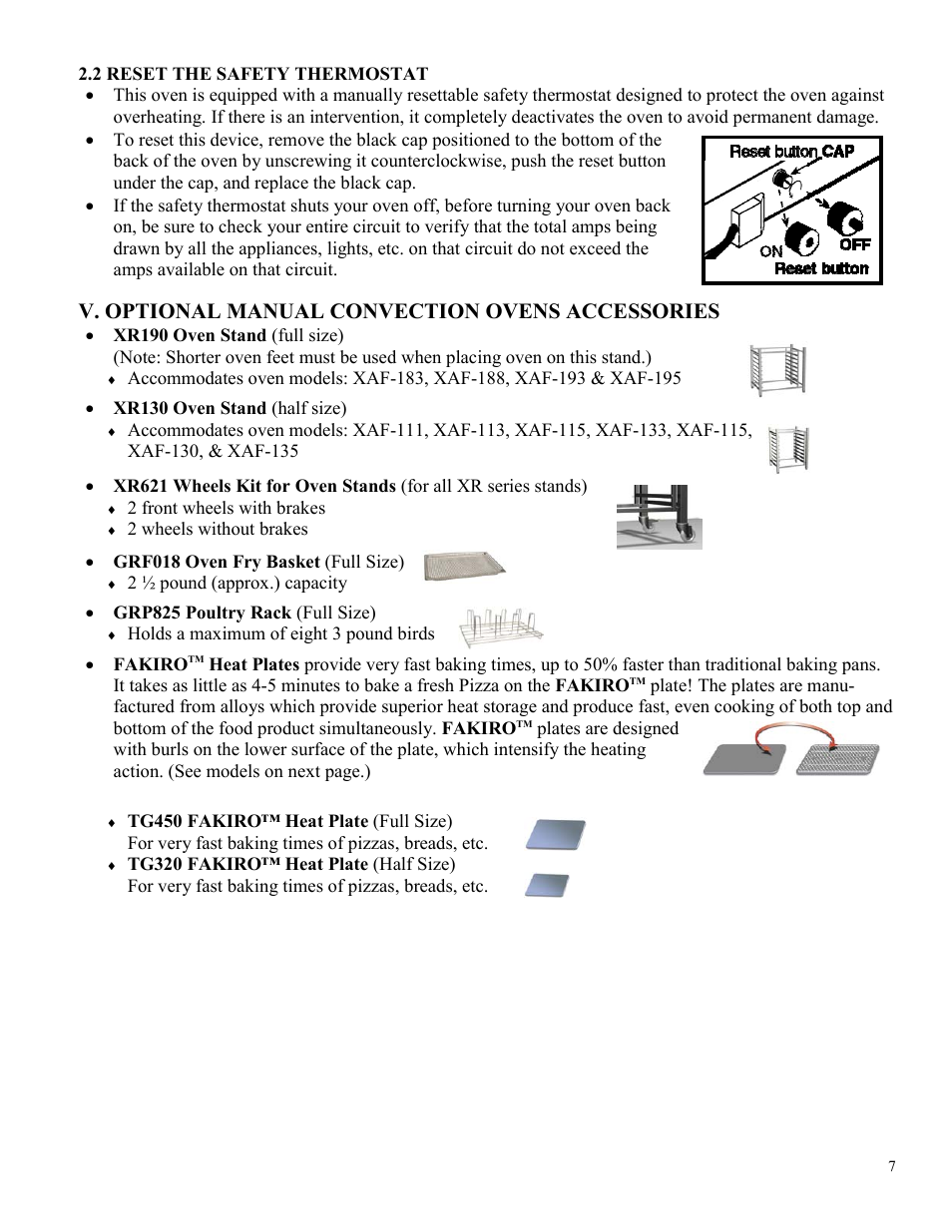 V. optional manual convection ovens accessories | Cadco XAF-133 User Manual | Page 7 / 14