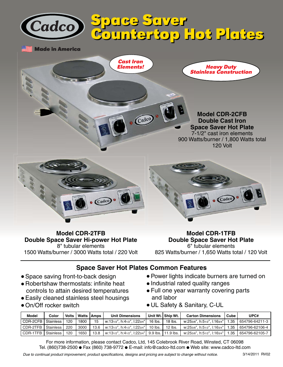 Cadco CDR-1TFB User Manual | 1 page