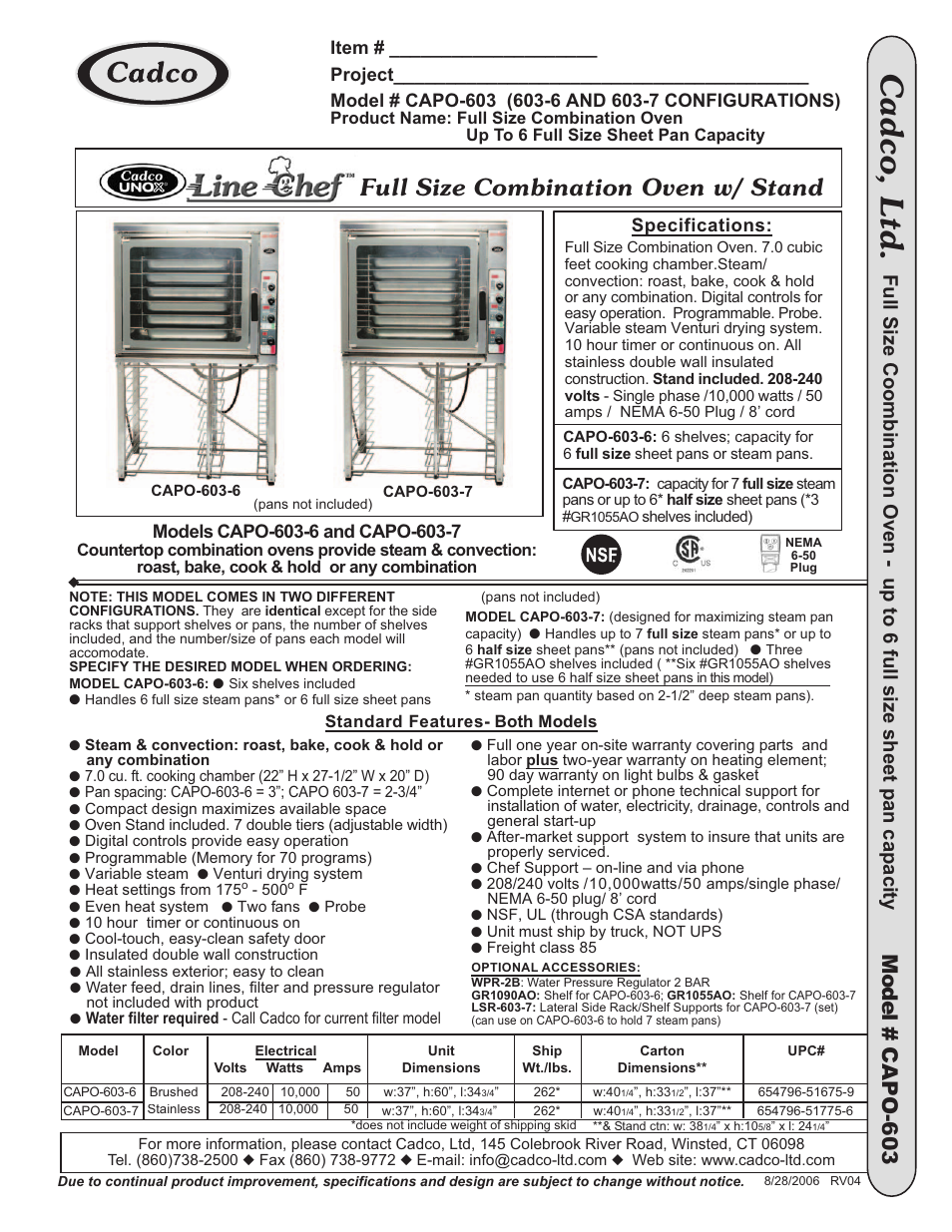 Cadco CAPO-603-6 User Manual | 2 pages