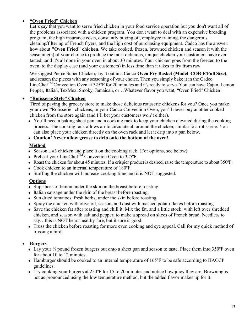 Cadco LINE CHEF XAF-183 User Manual | Page 13 / 15