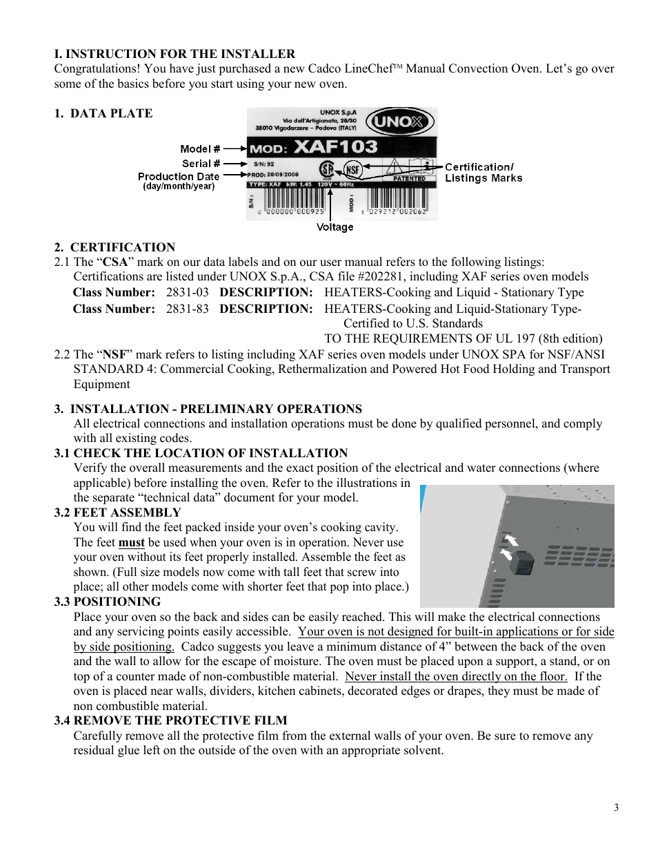 Cadco LINE CHEF XAF-183 User Manual | Page 3 / 15