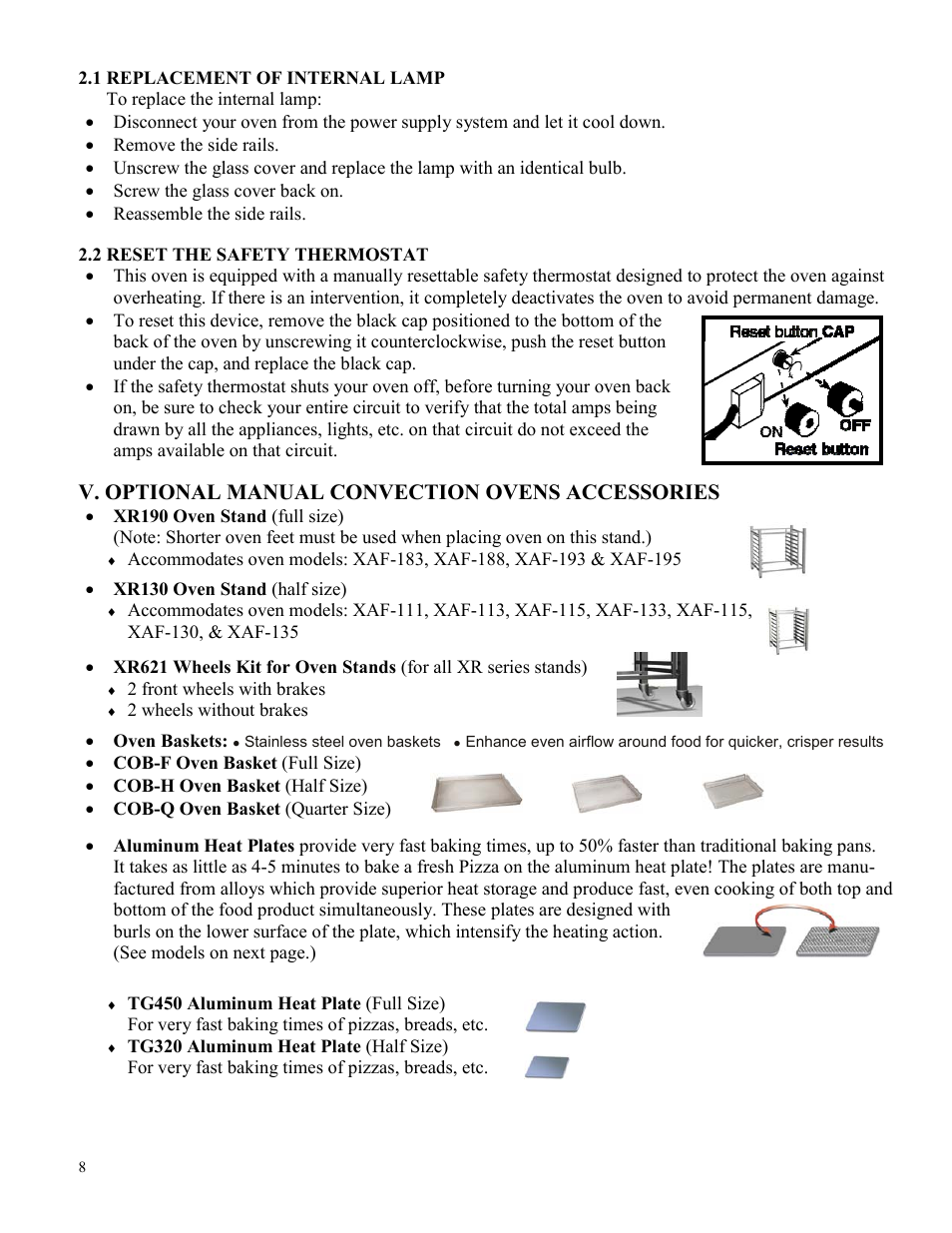 V. optional manual convection ovens accessories | Cadco LINE CHEF XAF-183 User Manual | Page 8 / 15