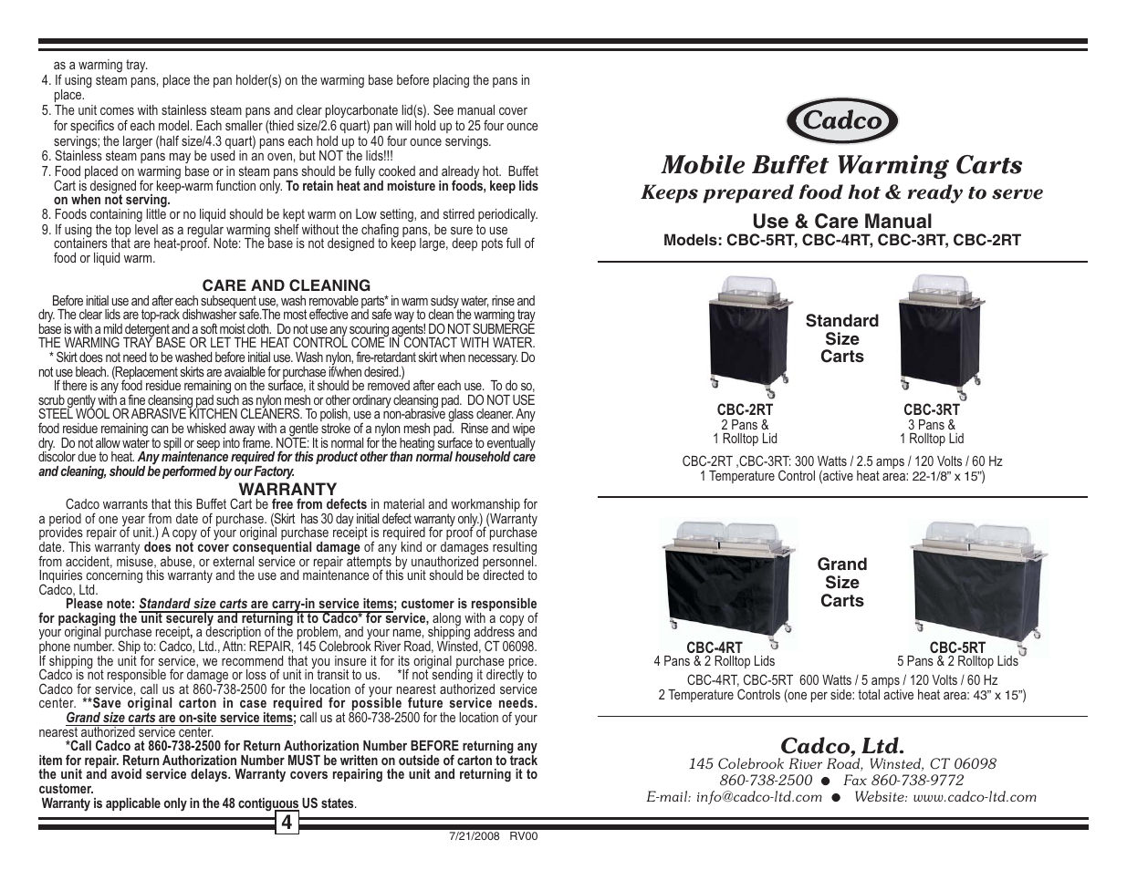 Cadco CBC-3RT User Manual | 2 pages