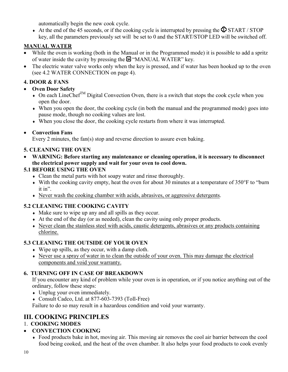 Iii. cooking principles | Cadco XAF-130 XAF-115 User Manual | Page 10 / 20