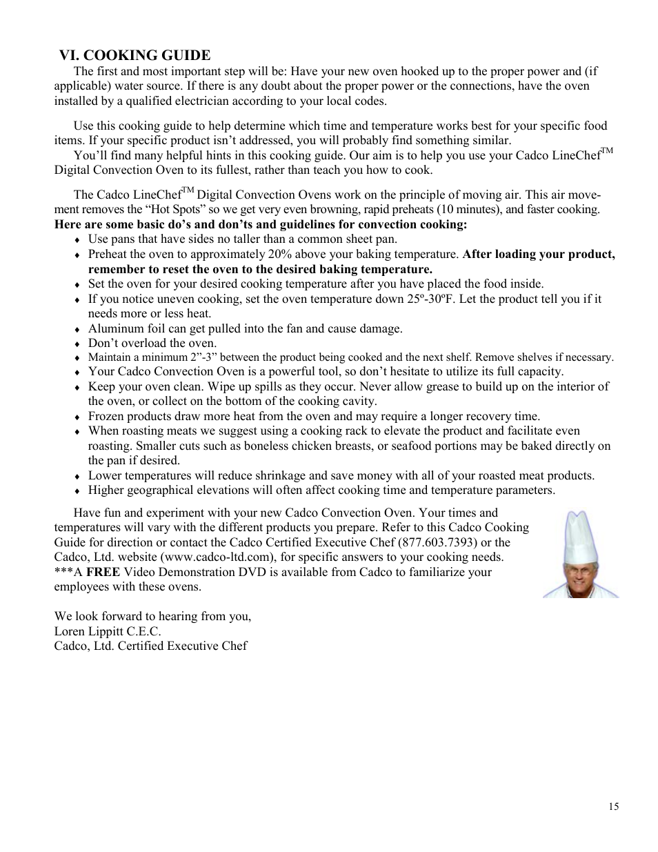 Vi. cooking guide | Cadco XAF-130 XAF-115 User Manual | Page 15 / 20