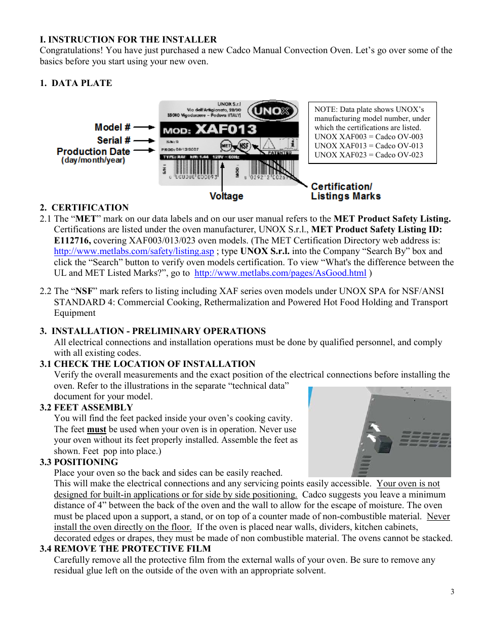 Cadco OV-003 User Manual | Page 3 / 13