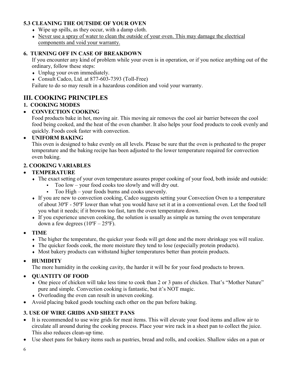 Iii. cooking principles | Cadco OV-003 User Manual | Page 6 / 13