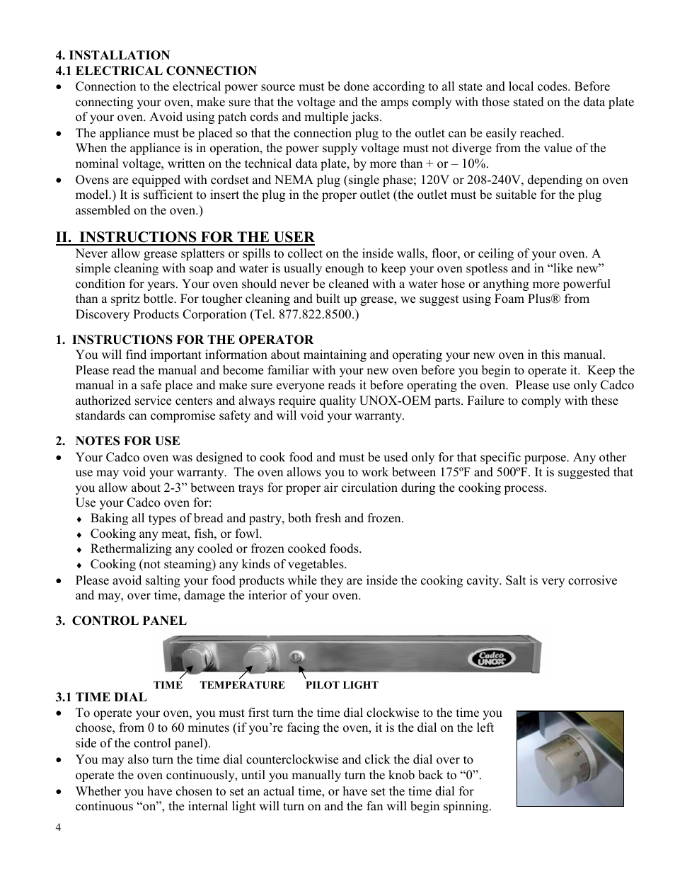 Ii. instructions for the user | Cadco XAF-193 User Manual | Page 4 / 14