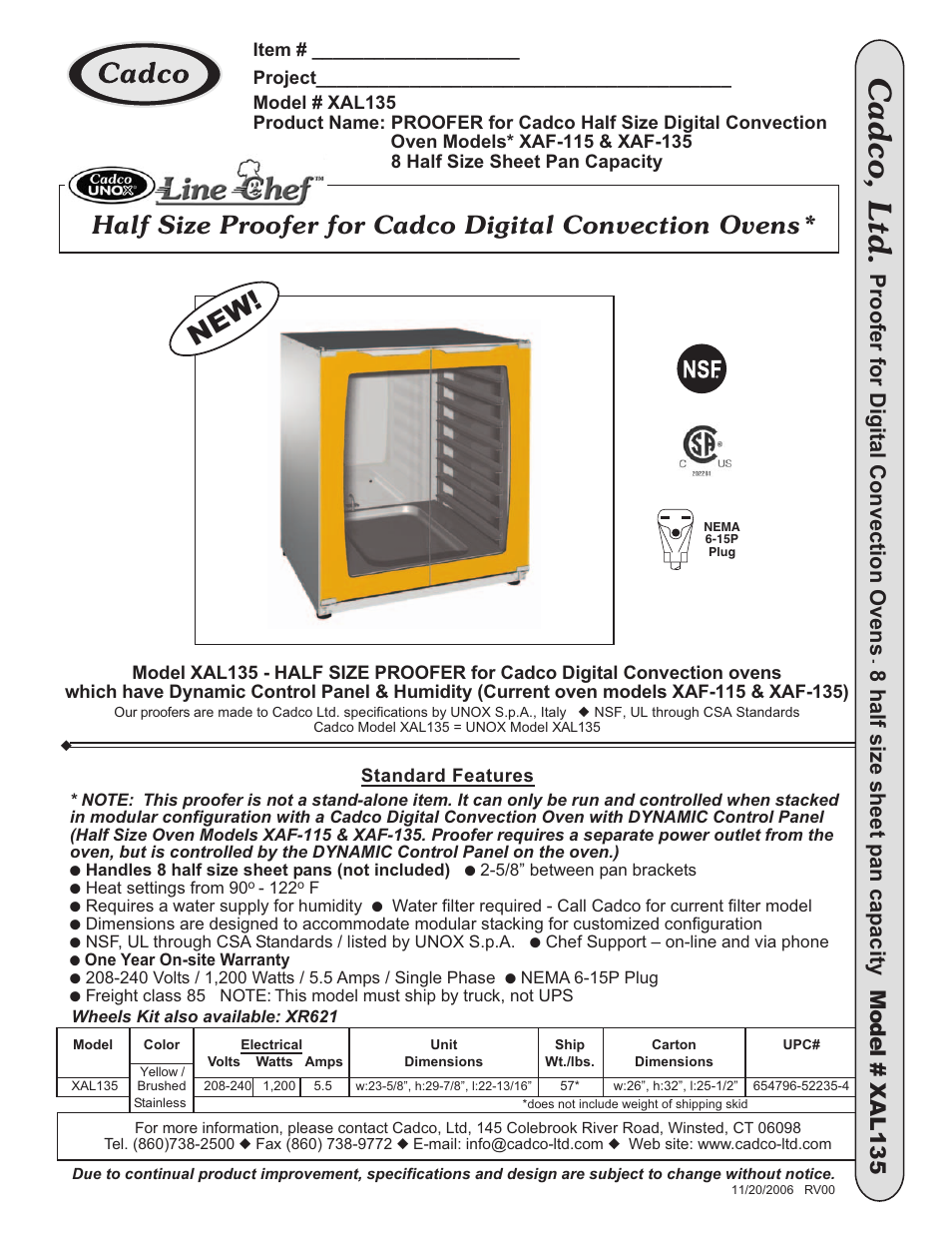 Cadco Line Chef XAL-135 User Manual | 2 pages