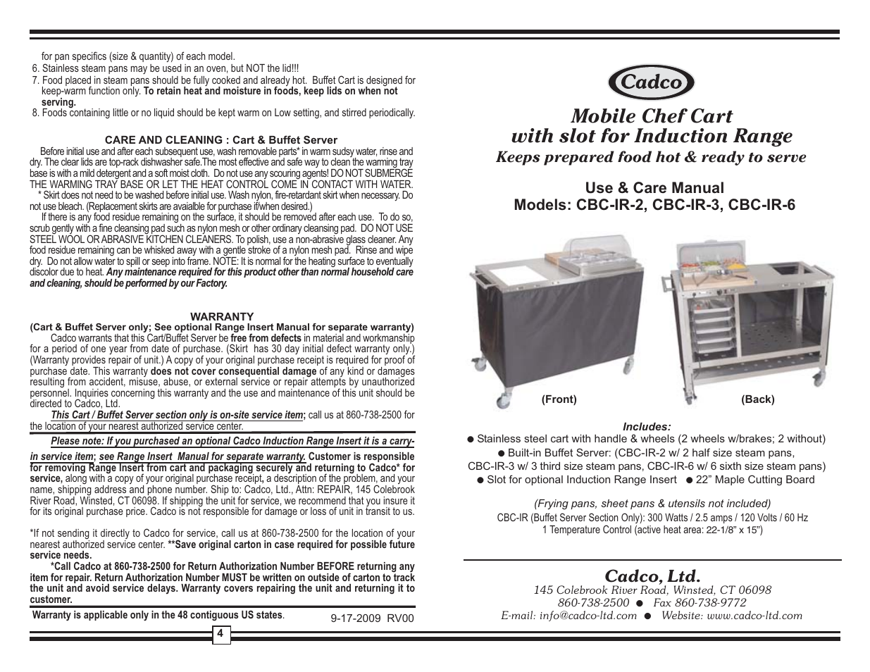 Cadco MOBILE CHEF CART CBC-IR-6 User Manual | 2 pages