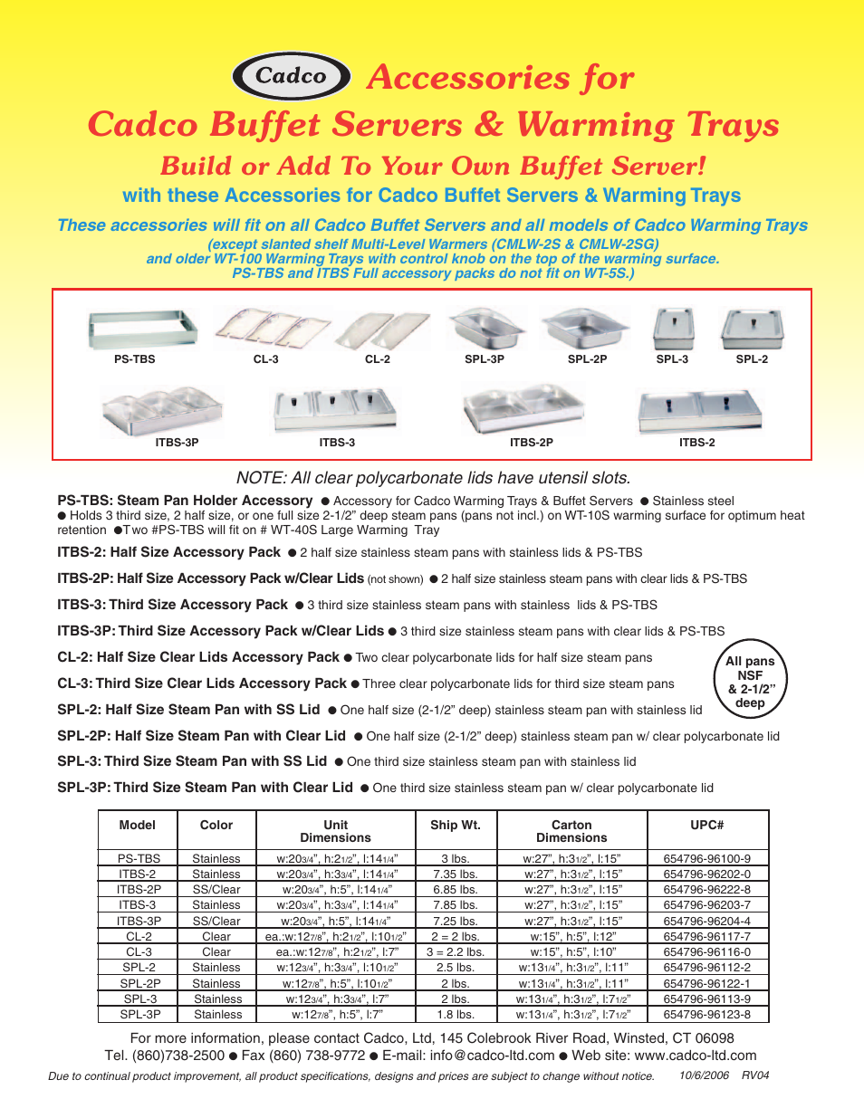 Accessories for, Cadco buffet servers & warming trays, Build or add to your own buffet server | Cadco WT-10S User Manual | Page 2 / 2