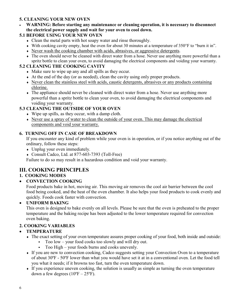 Iii. cooking principles | Cadco OV-013 User Manual | Page 6 / 14