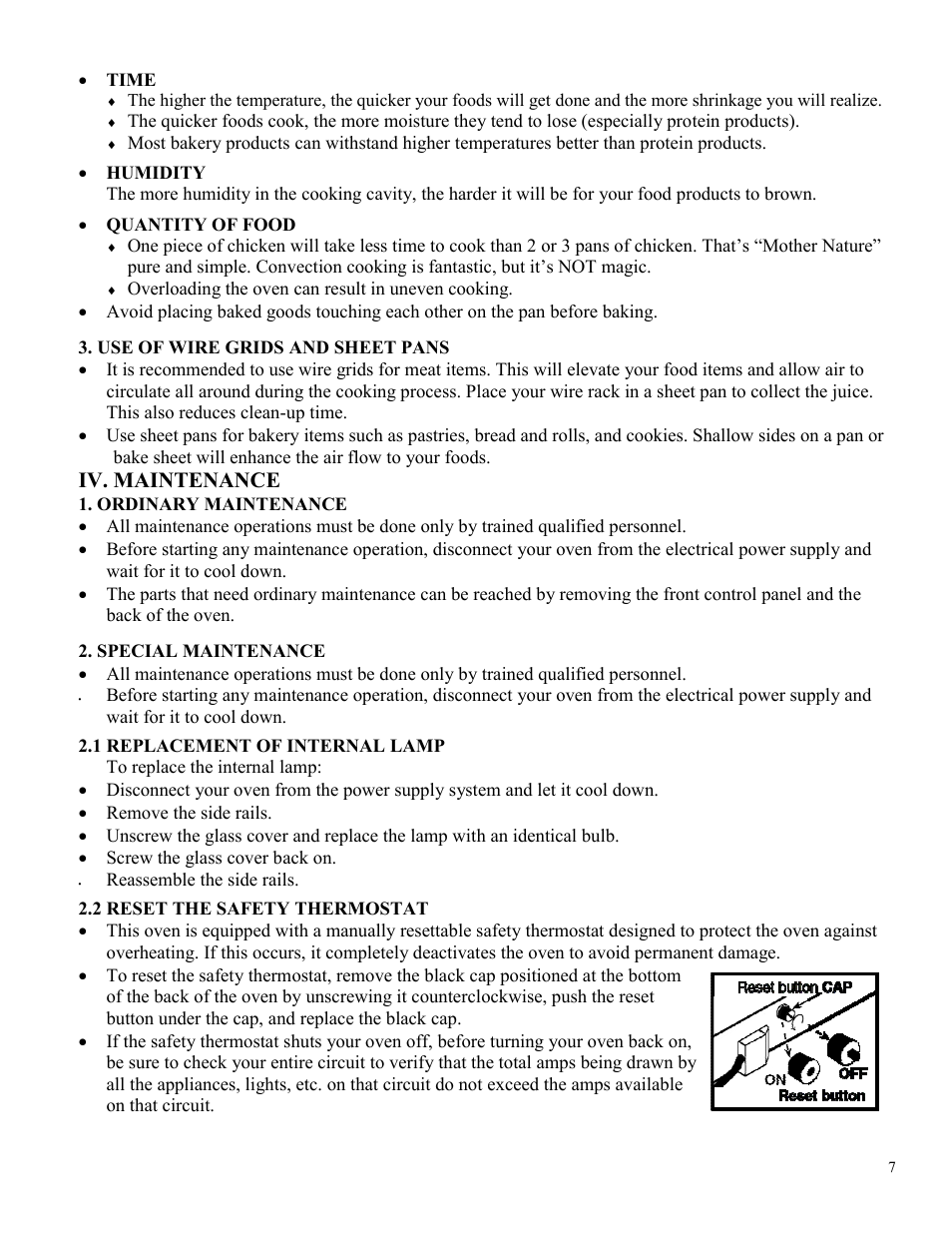 Iv. maintenance | Cadco OV-013 User Manual | Page 7 / 14