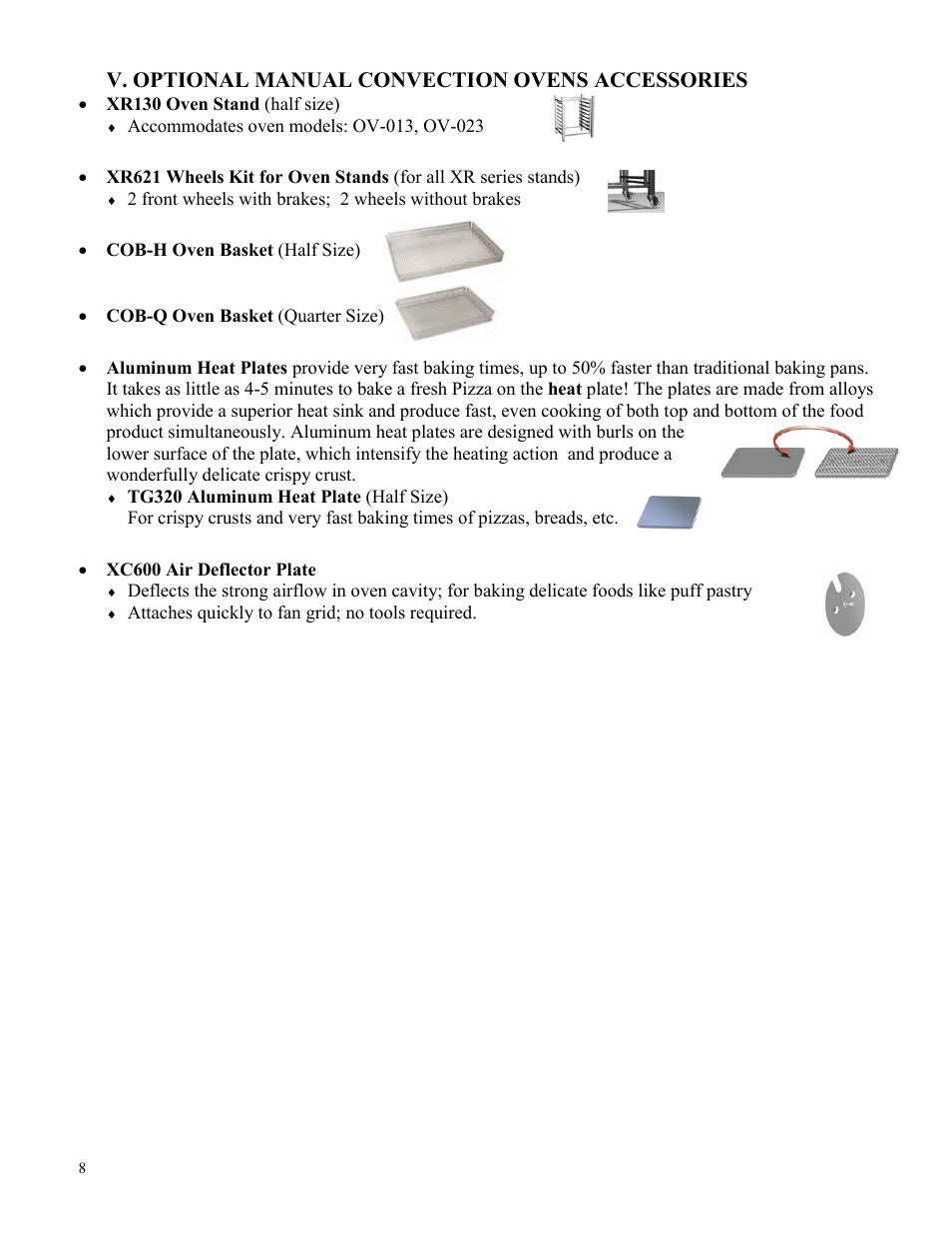 V. optional manual convection ovens accessories | Cadco OV-013 User Manual | Page 8 / 14