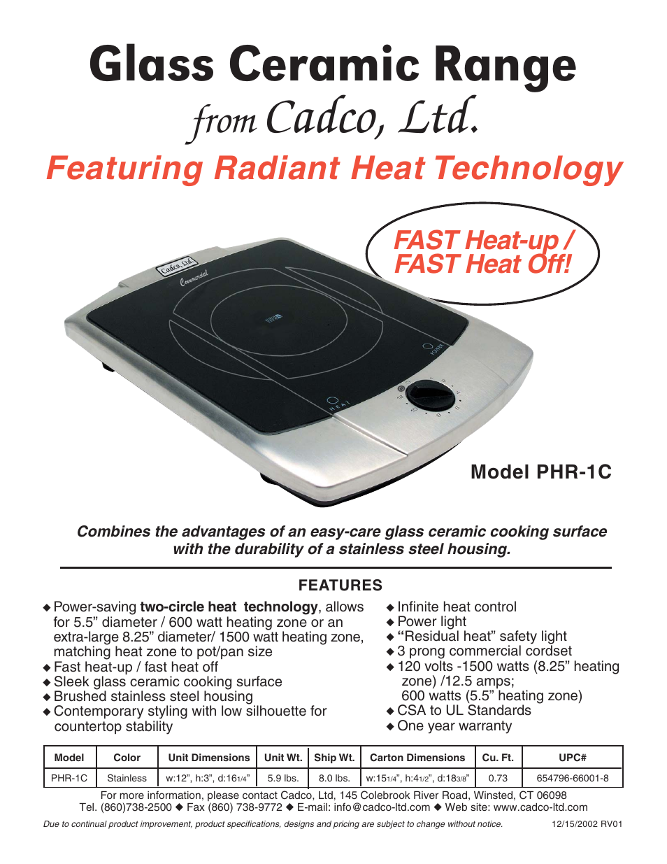 Cadco PHR-1C User Manual | 1 page