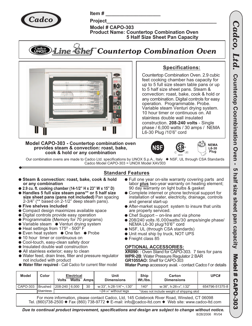 Cadco Line Chef CAPO-303 User Manual | 2 pages